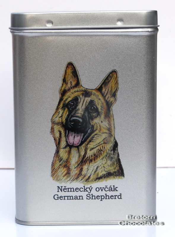Německý ovčák černý - plechová dóza s pamlsky pro psy
