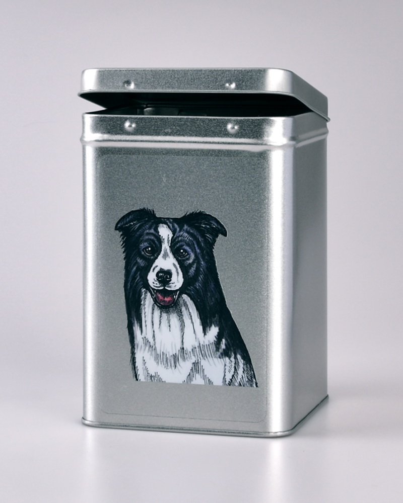Plechová dóza - border kolie barevná