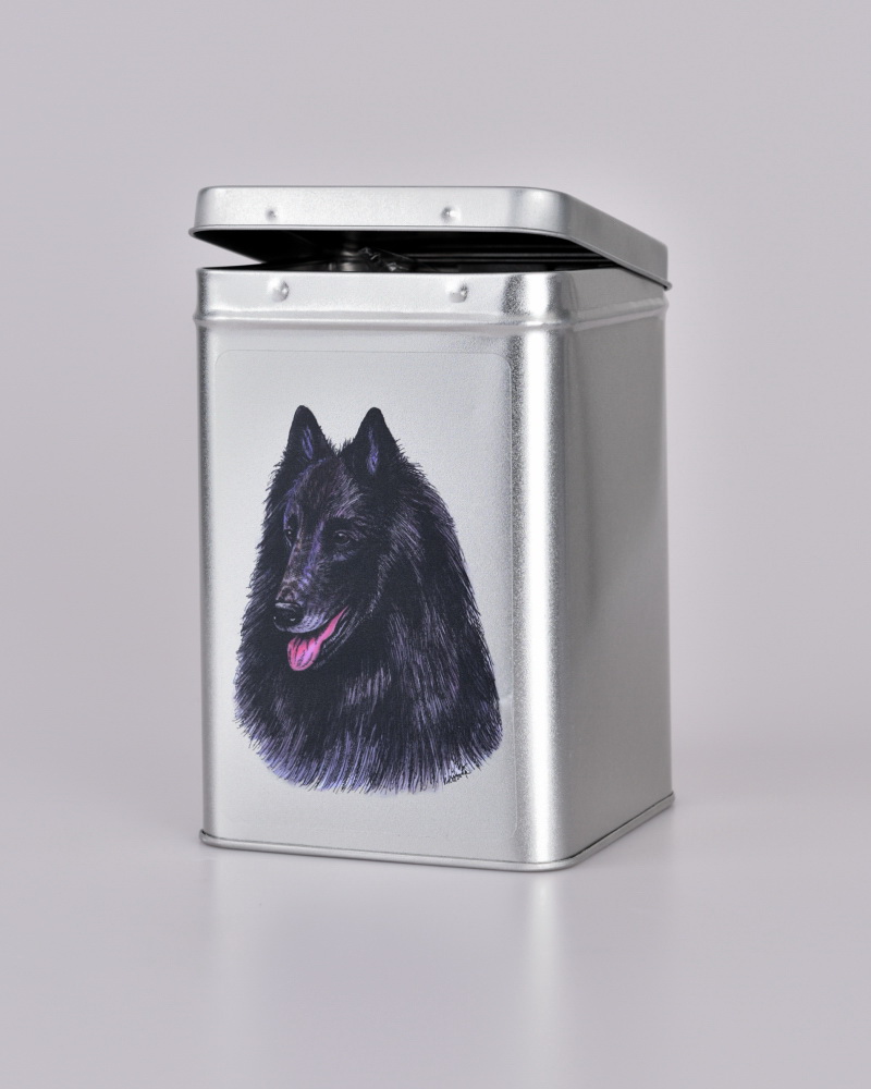 BO Groenendael - plechová dóza s pamlsky pro psy