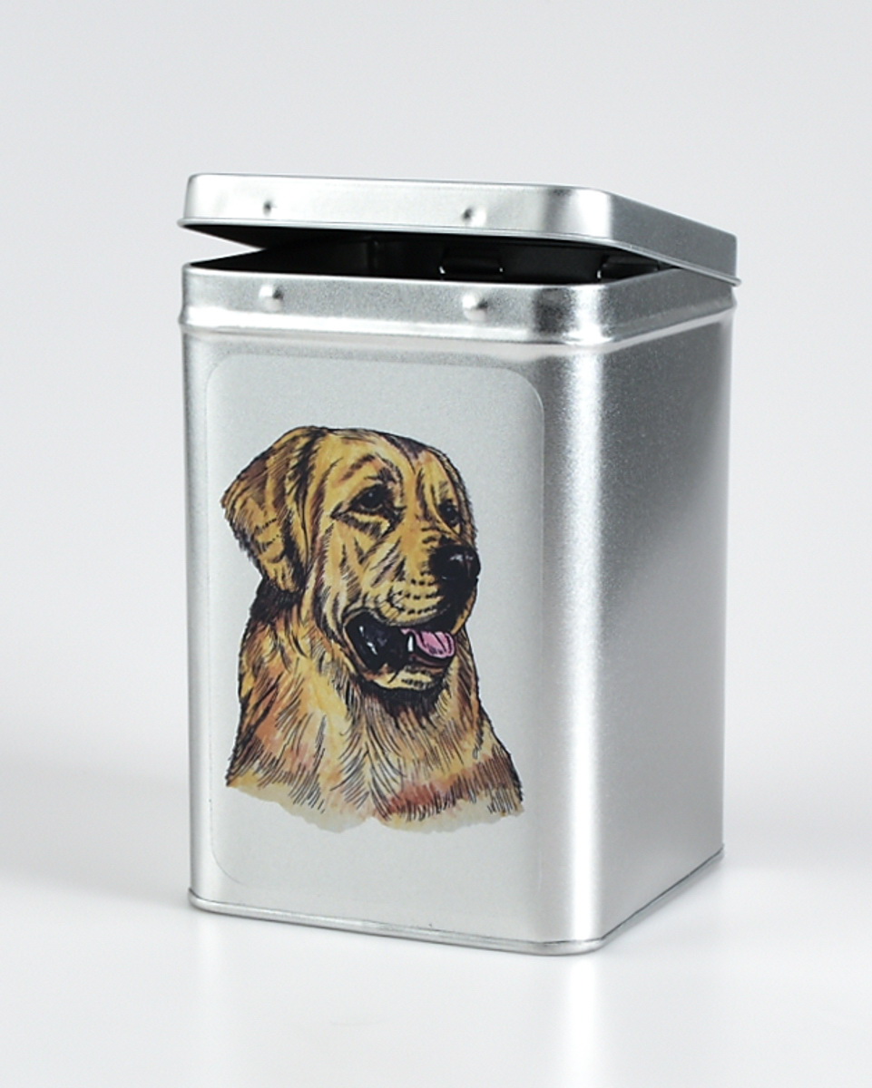 Zlatý retriever - plechová dóza s pamlsky pro psy