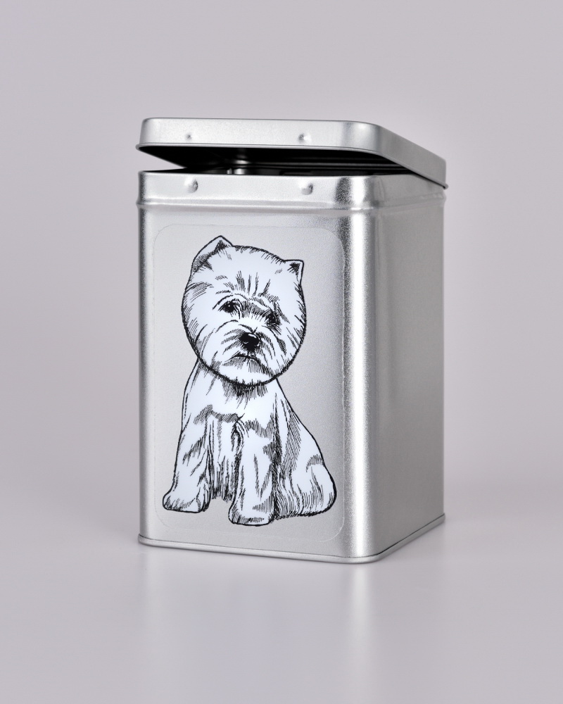 Westík - plechová dóza s pamlsky pro psy