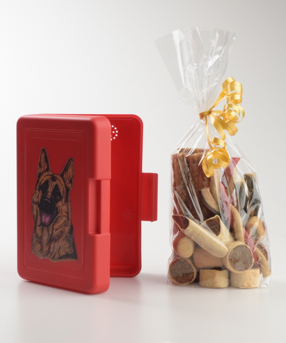 Německý ovčák - svačinový box s pamlsky pro psy