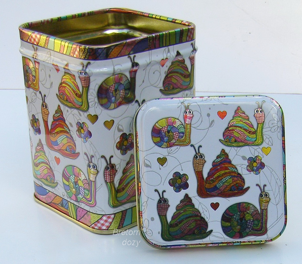 Čajová plechová dóza se šneky