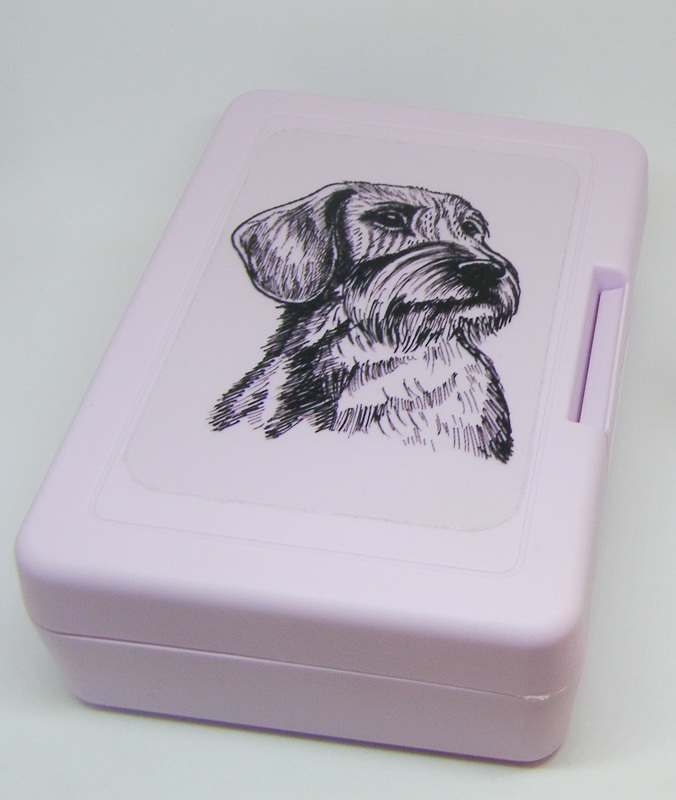 Jezevčík drsnosrstý čb - plastový box