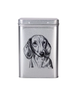 Plechová dóza - jezevčík hladkosrstý čb