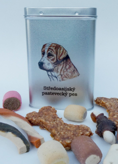 Středoasiat - plechová dóza s pamlsky pro psy