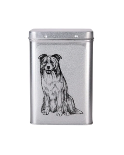 Plechová dóza - border kolie sedící