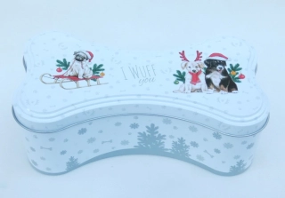 Dóza plechová ve tvaru kosti